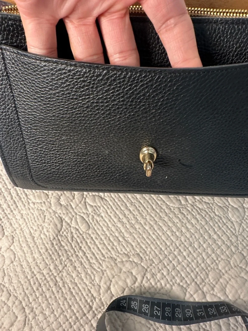 Black Leather‎ Shoulder Bag with Gold Hardware